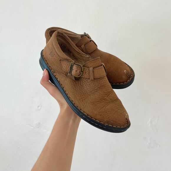 Born - Brown Leather Mary Jane Clog Flats - Picture 8 of 10